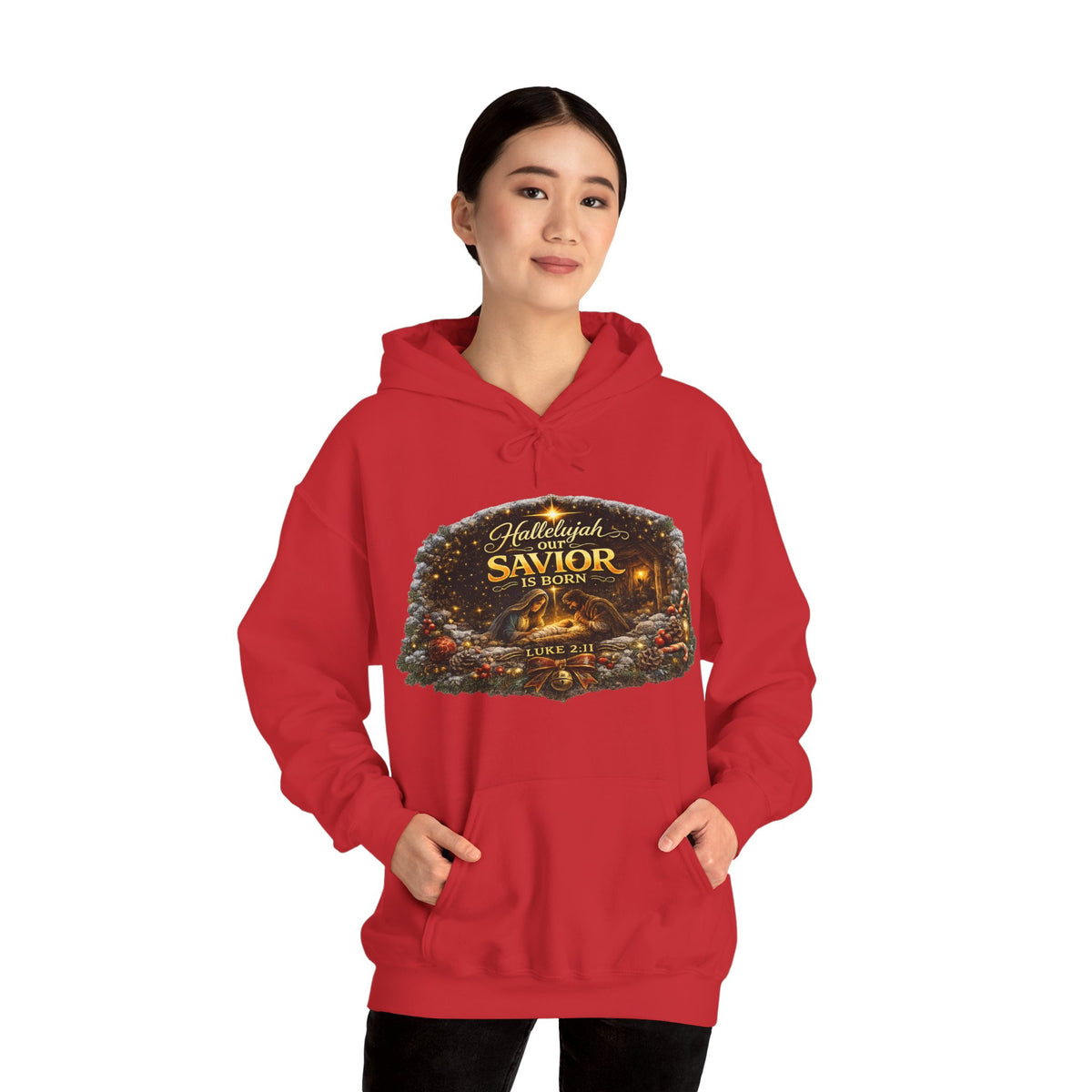 Hallelujah Savior of the World hoodie | Christmas nativity wreath design