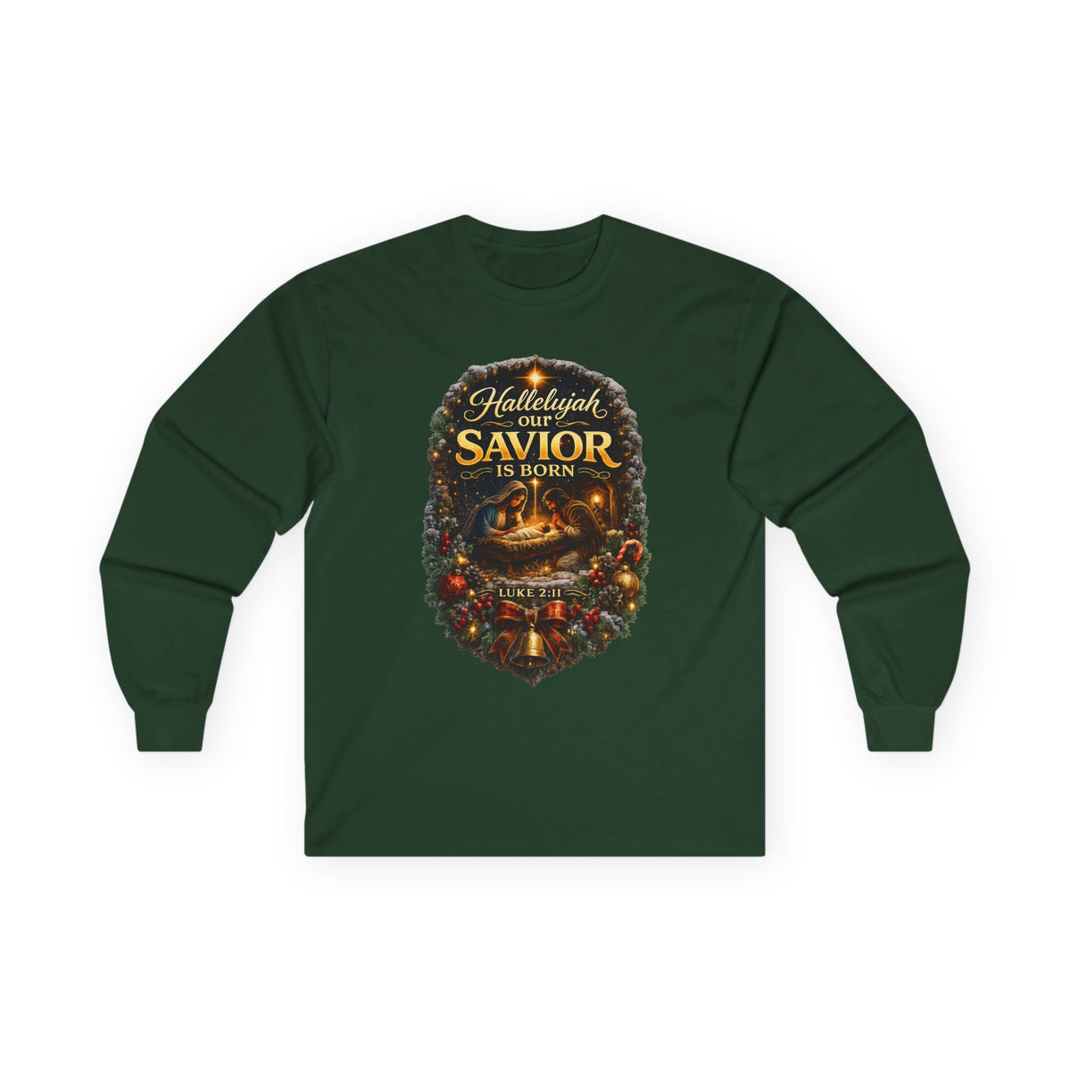 Hallelujah Our Savior Is Born long sleeve tee | Nativity Christmas shirt