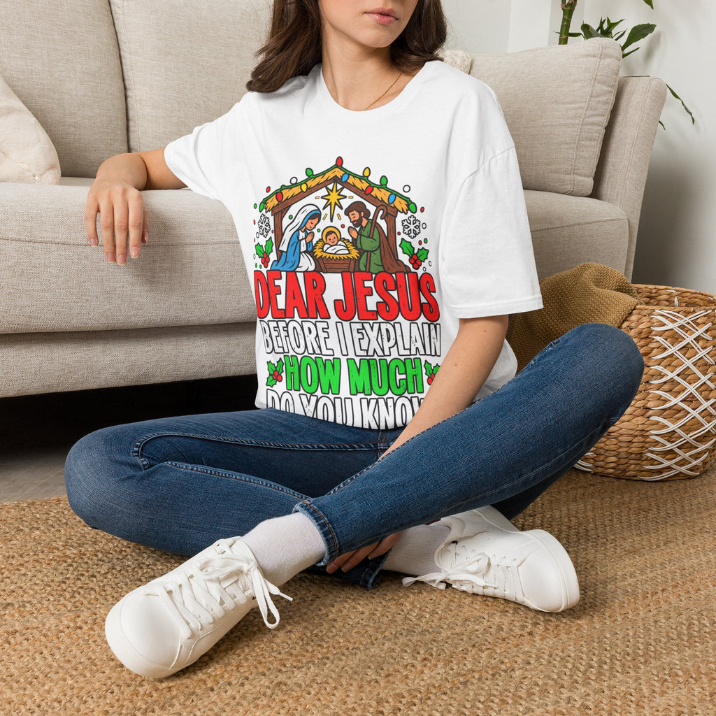 Dear Jesus Nativity Illustration T-Shirt | Humorous Religious Christmas Tee
