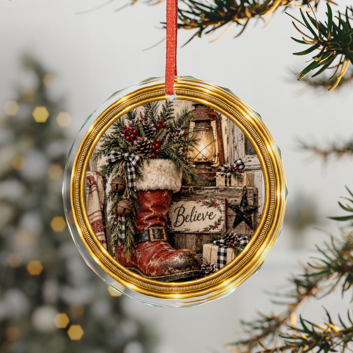 Glass Ornament | Rustic Santa Boot and Decor Christmas Decoration