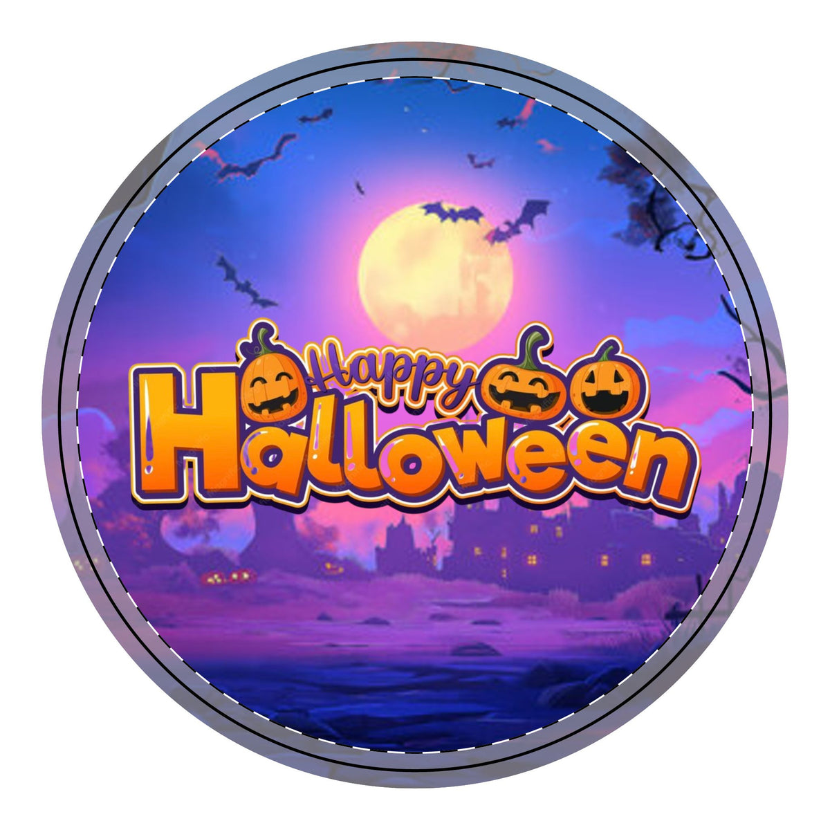 Happy Halloween Wooden Hanging Sign — Round Pumpkin Moon Porch Décor