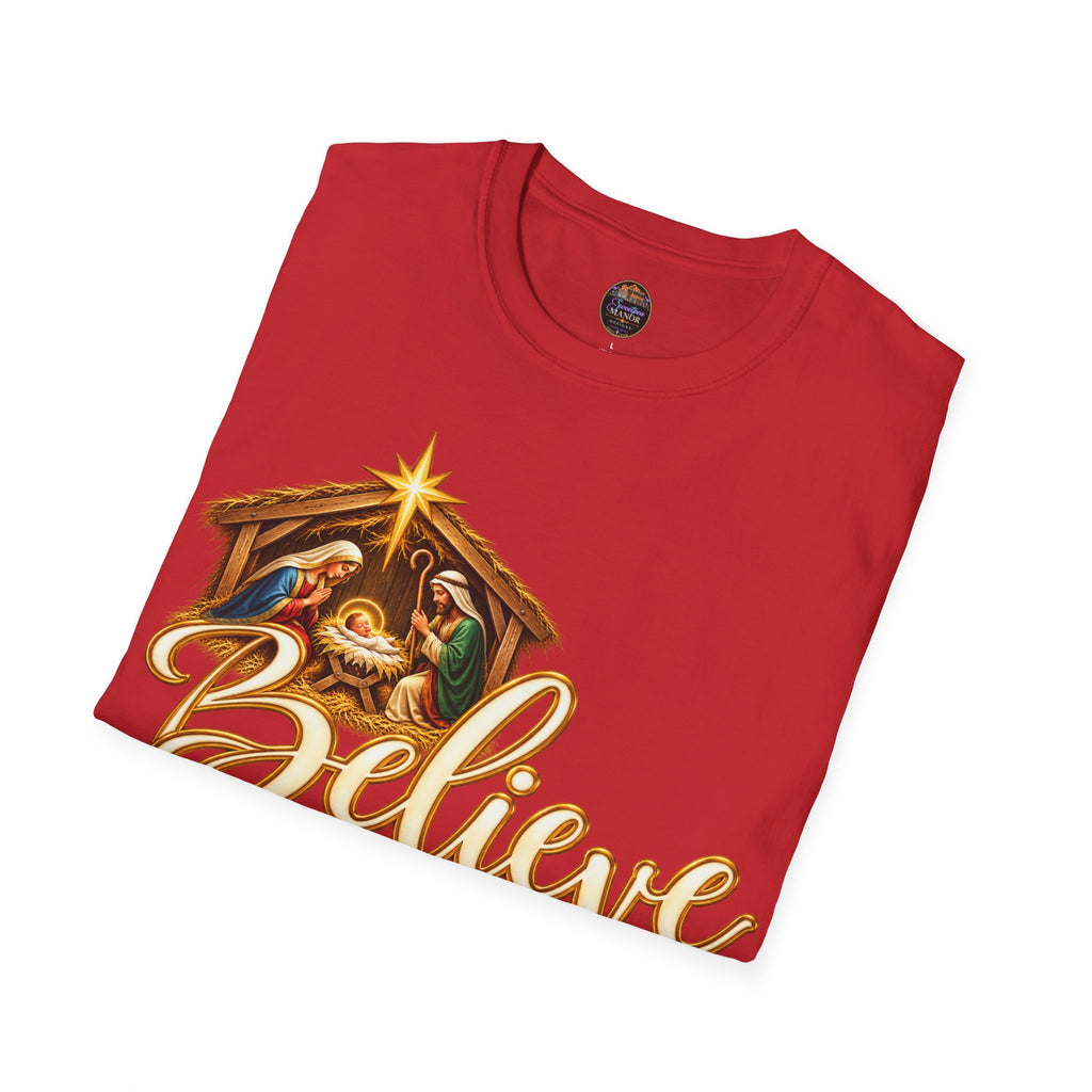 Nativity Manger Believe T-Shirt | Christmas Religious Holiday Tee