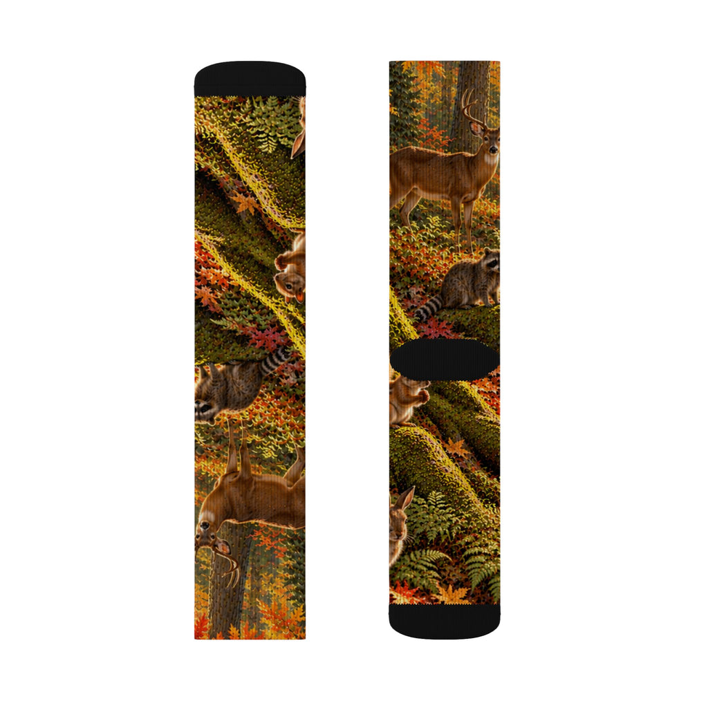 Autumn Woodland Crew Socks — Fall Forest Animal Sublimation Socks