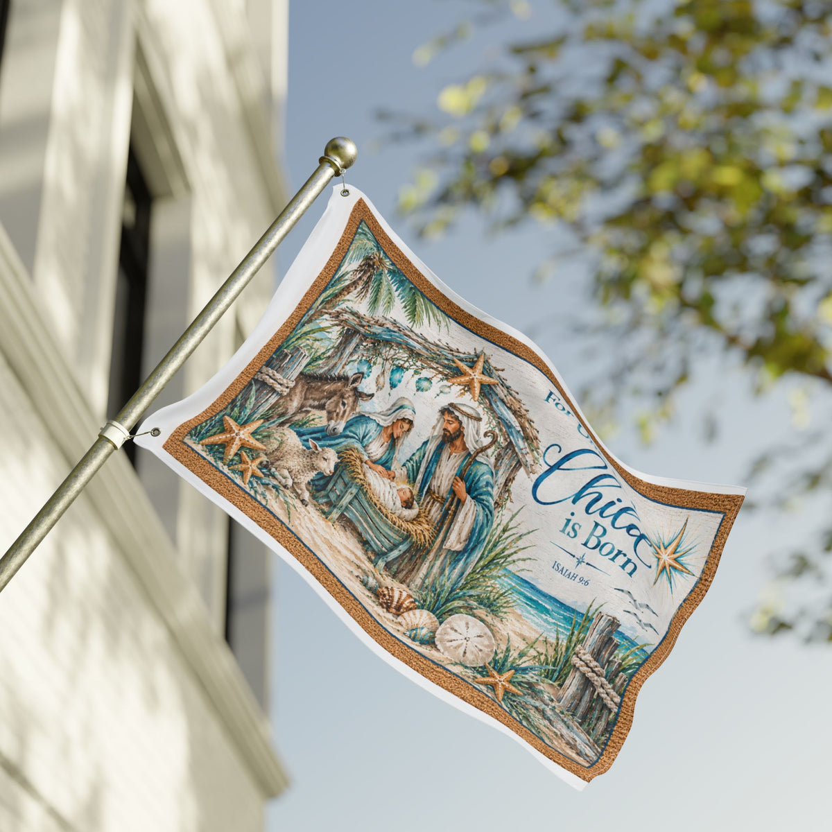 Beachy Unto us a Child is Born  Nativity Double Sided Flag
