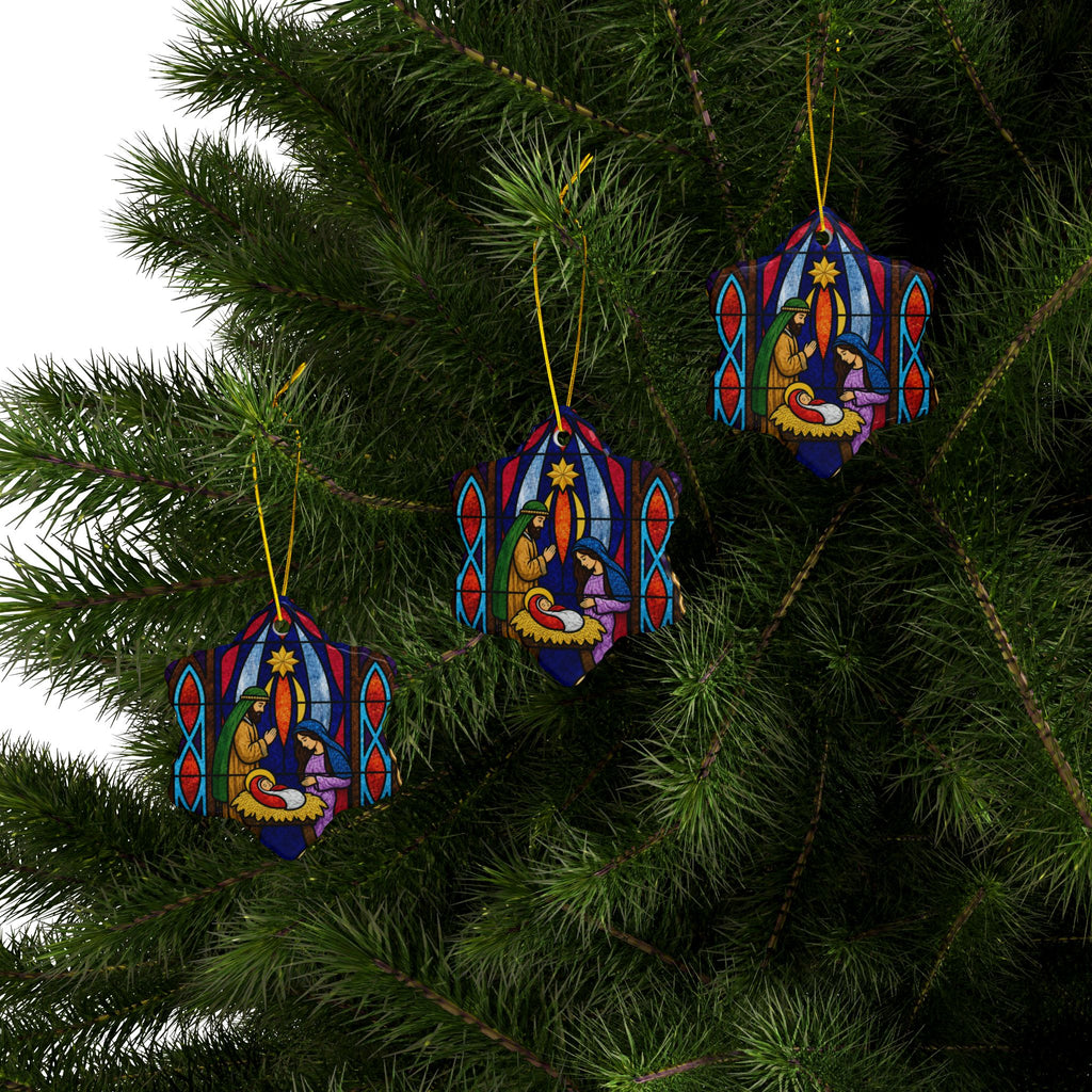 Nativity Stained Glass Ornament Ceramic Ornament | Christmas Hanging Decoration