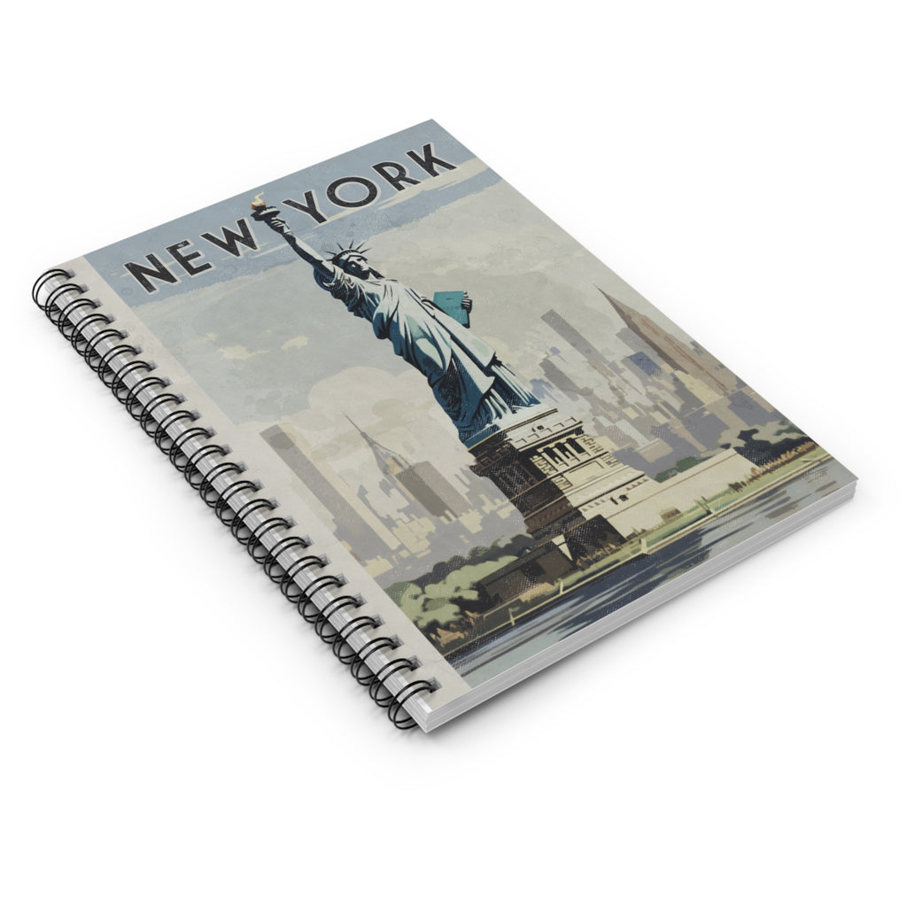 Vintage New York Travel Poster Statue of Liberty Spiral Notebook - Ruled Line