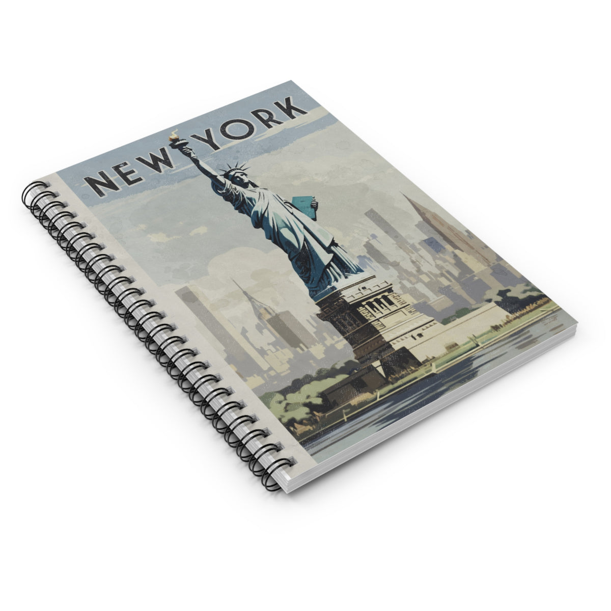 Vintage New York Travel Poster Statue of Liberty Spiral Notebook - Ruled Line