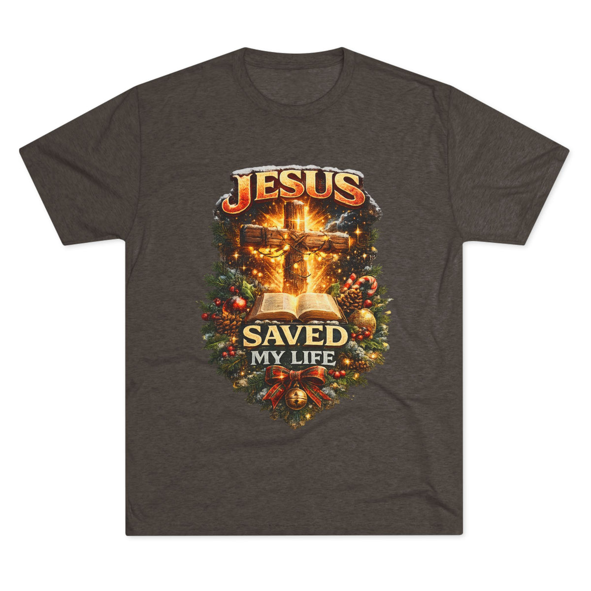 Jesus Saved My Life T-Shirt | Christian Cross Bible Christmas Wreath