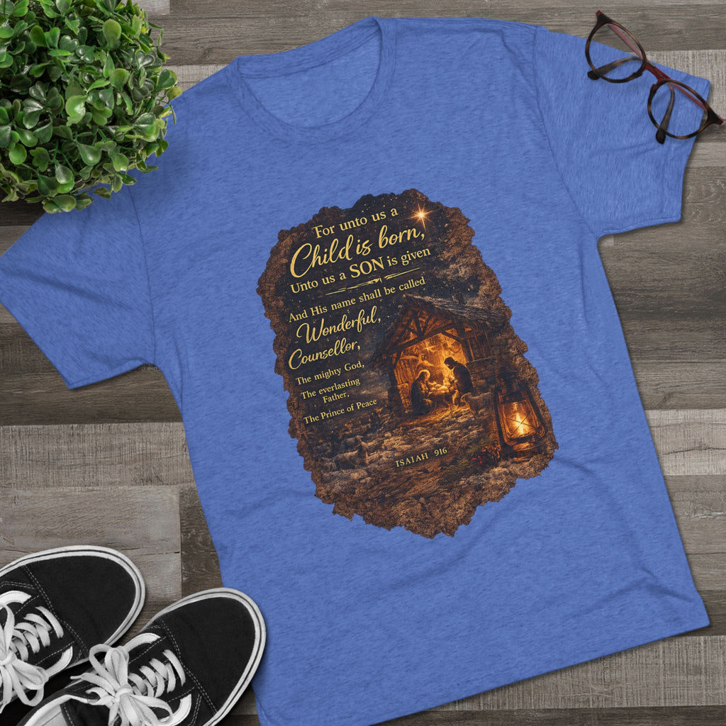 Child Is Born Nativity Scene T-Shirt | Christmas Bible Verse