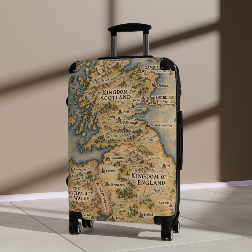 Vintage Map Suitcase – Kingdoms of Scotland & England Travel Luggage