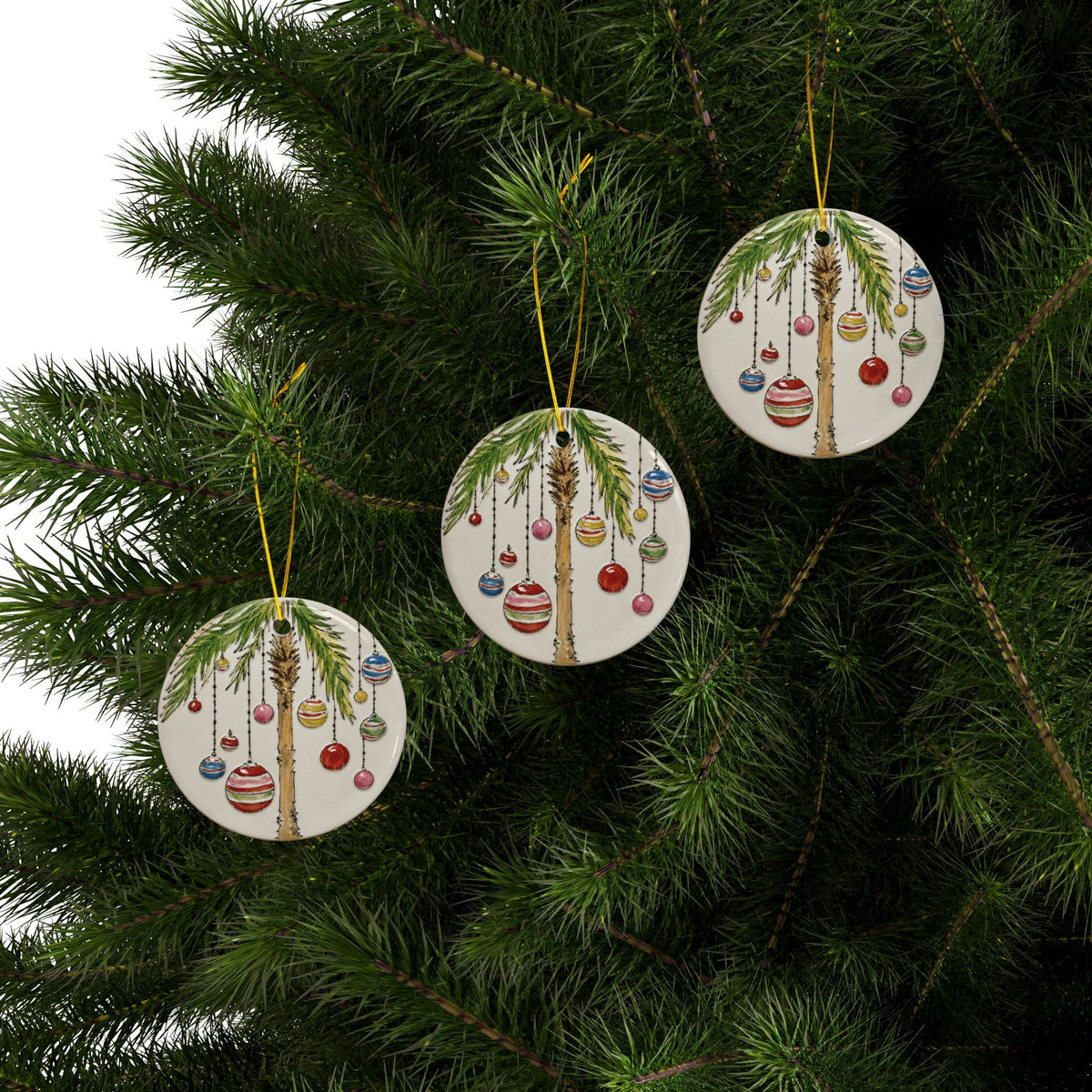 Tropical Holiday Ceramic Christmas Ornaments, 2-Side Print, (1pc, 3pcs, 5pcs, 10pcs)