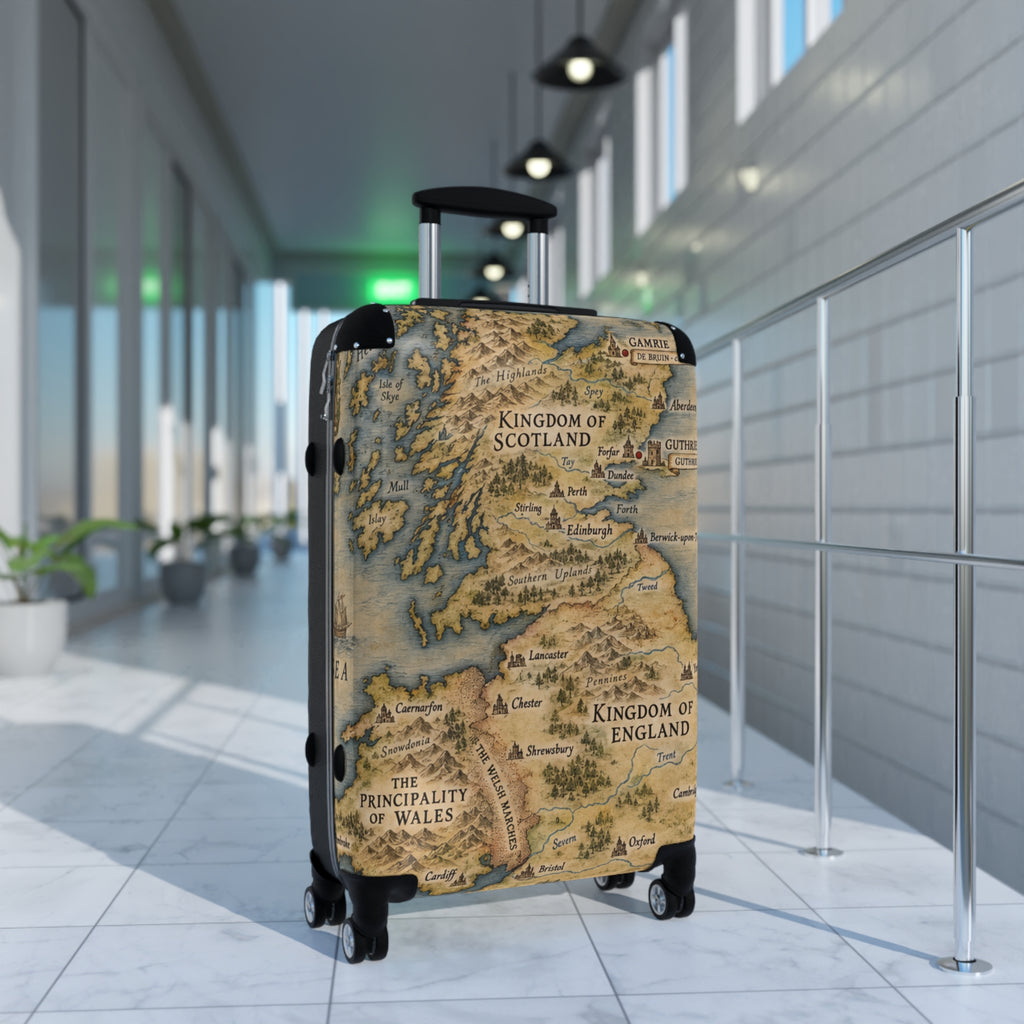 Vintage Map Suitcase – Kingdoms of Scotland & England Travel Luggage