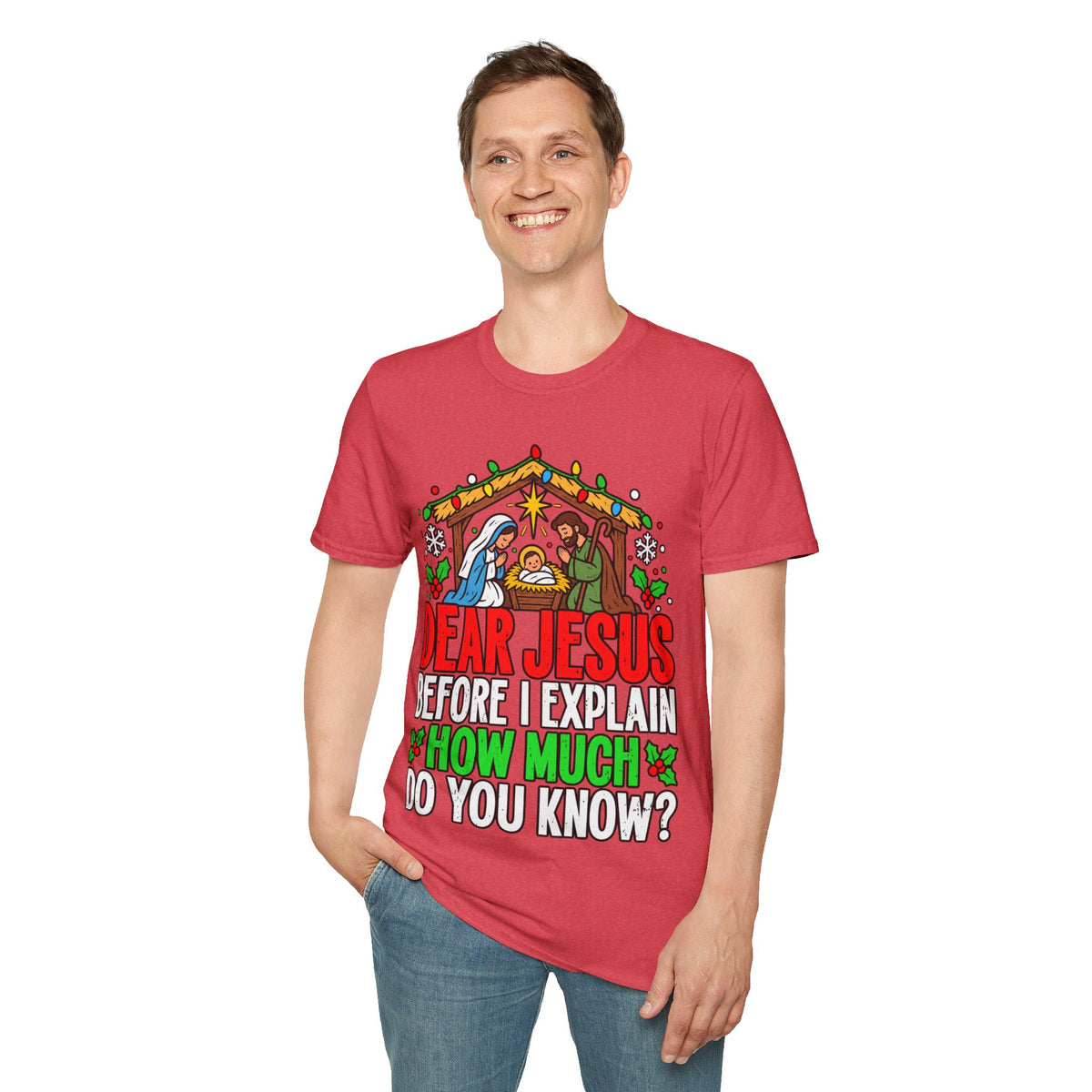 Dear Jesus Nativity Illustration T-Shirt | Humorous Religious Christmas Tee