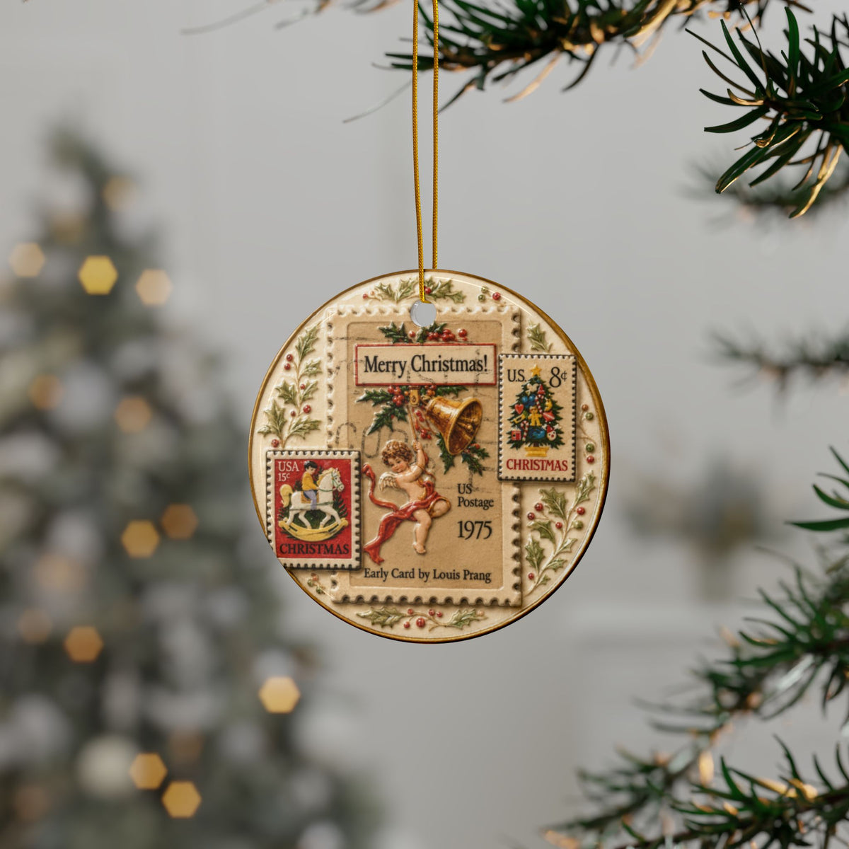 Vintage Christmas Stamps Christmas Ornaments, 2-Side Print, (1pc, 3pcs, 5pcs, 10pcs)