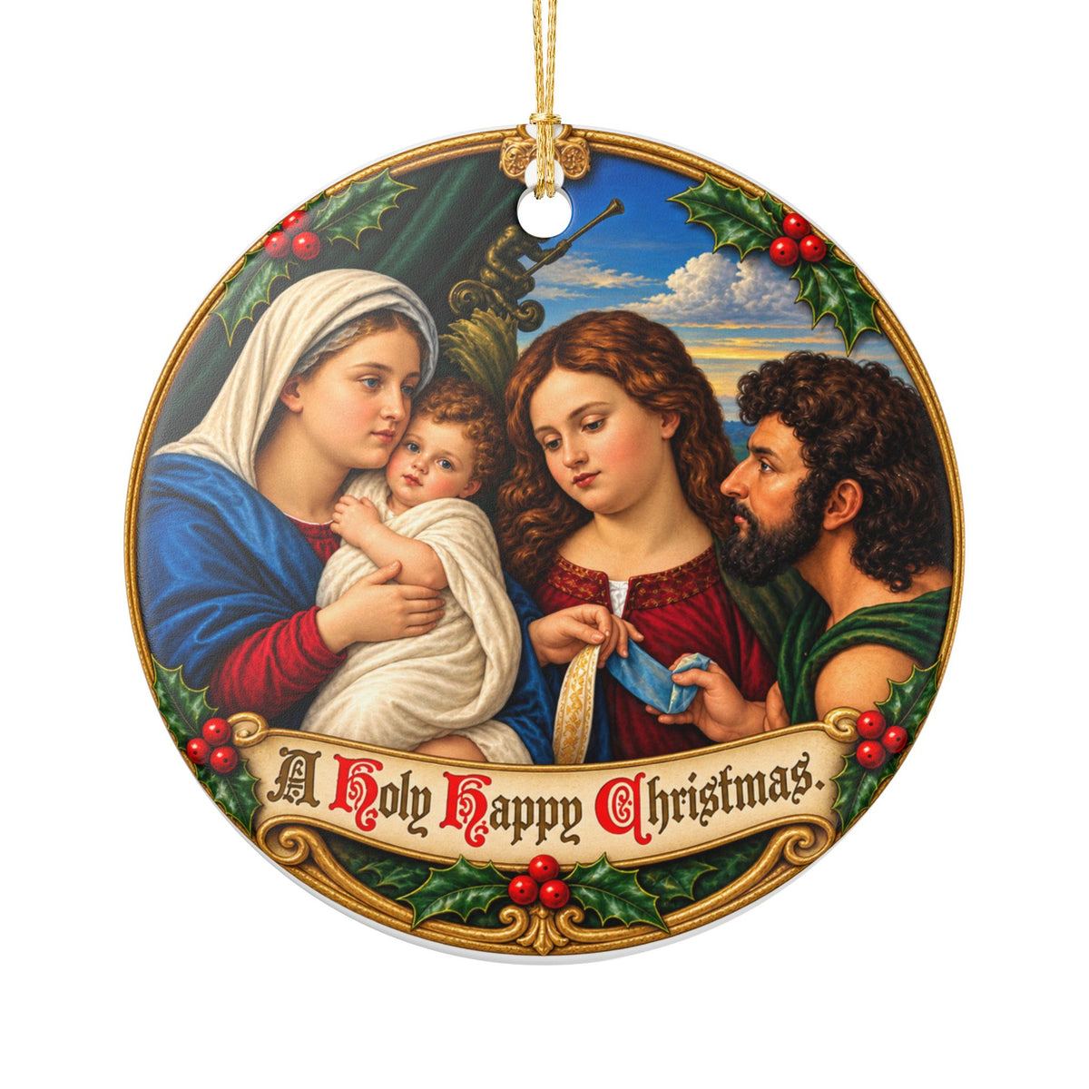 Holy Happy Christmas Nativity Ceramic Decoration Ornament, (1pc)