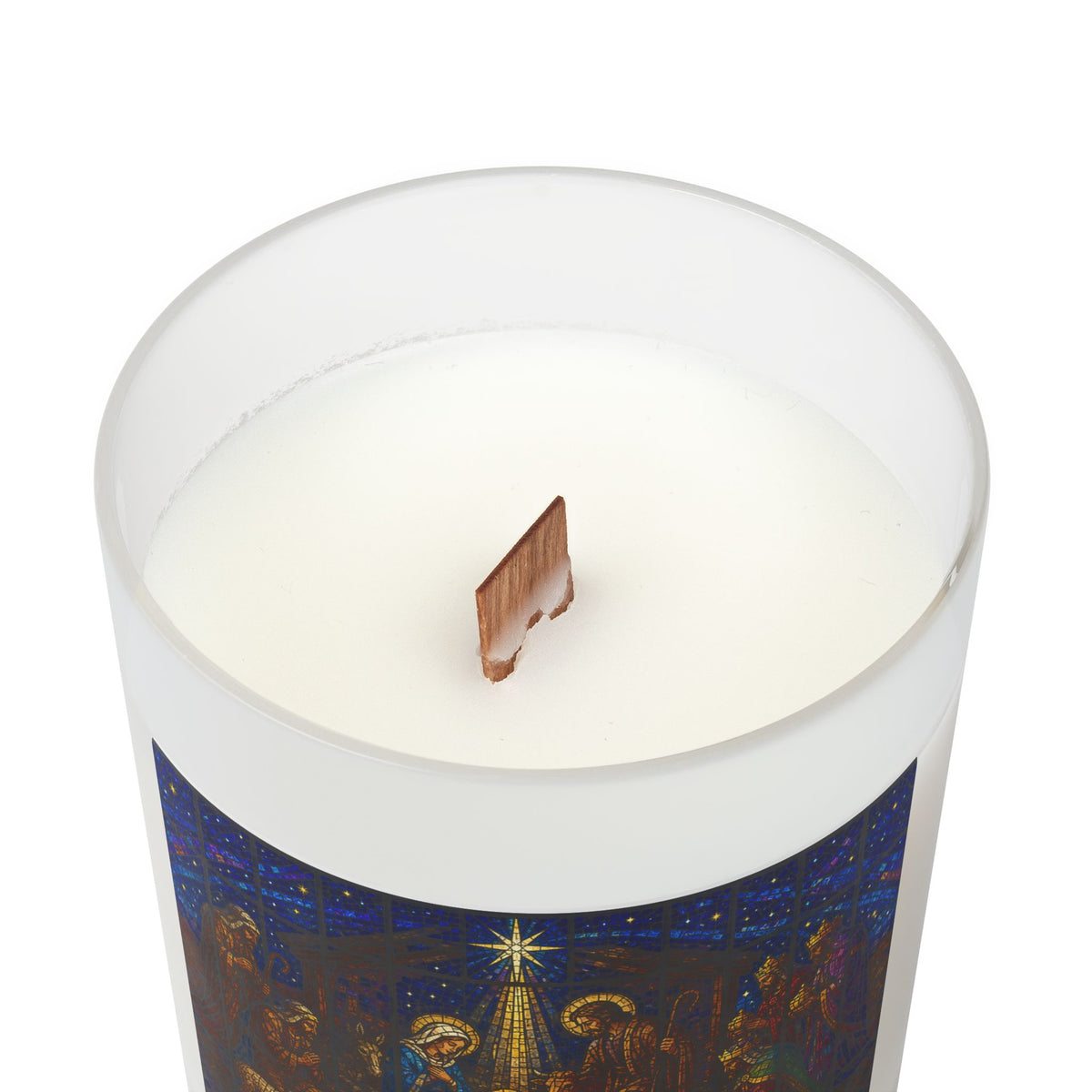 Nativity Frosted Glass Candle — "Wonderful Counselor" 11oz Christmas Candle