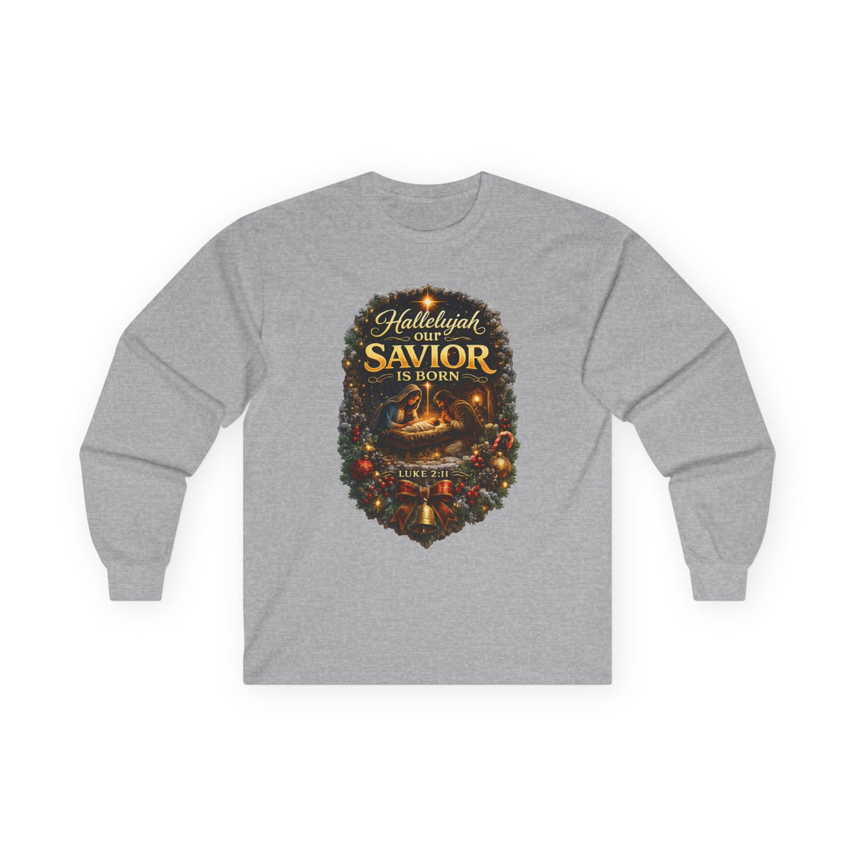 Hallelujah Our Savior Is Born long sleeve tee | Nativity Christmas shirt