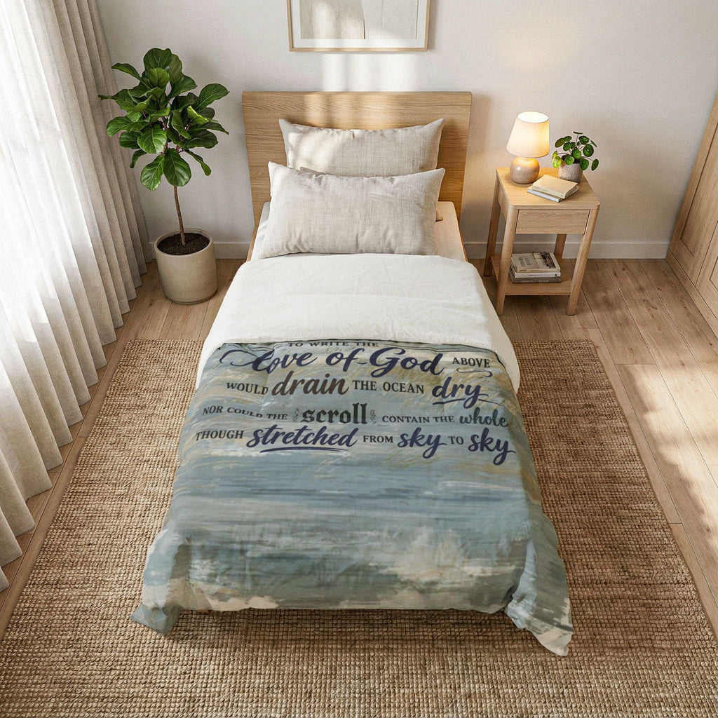 Beach Waves Scripture Comforter – "Love of God" Quote Cotton Comforter