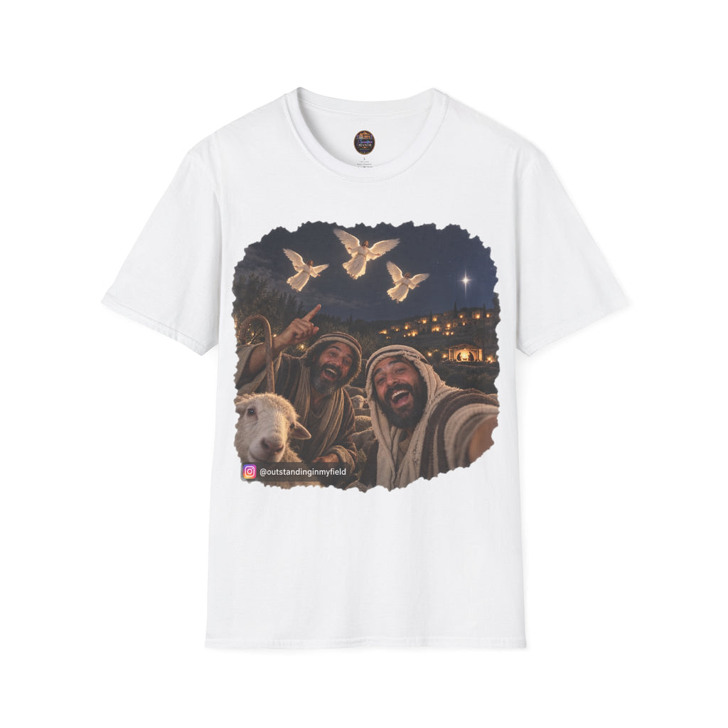 Shepherds Outstanding in the Field Christian Humor Unisex Softstyle Christmas T-Shirt
