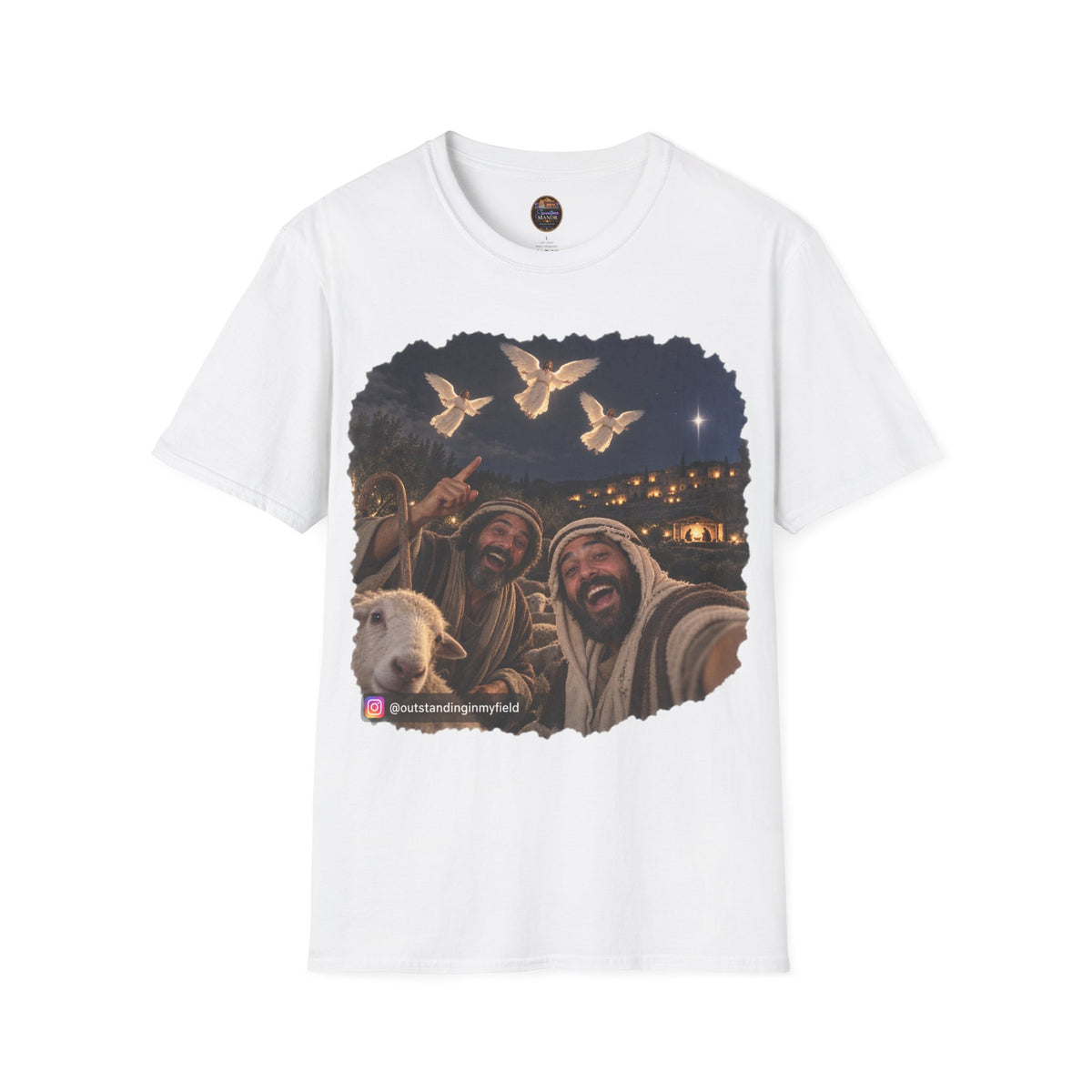 Shepherds Outstanding in the Field Christian Humor Unisex Softstyle Christmas T-Shirt