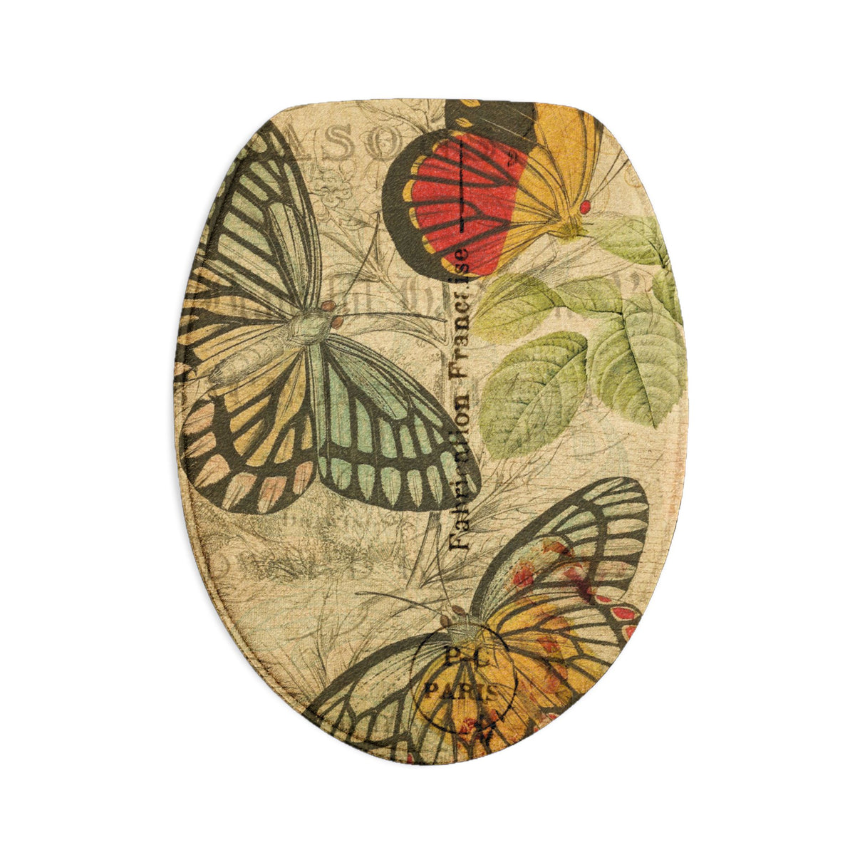 Vintage French Postcard Butterfly Bath Mat 3-Piece Set