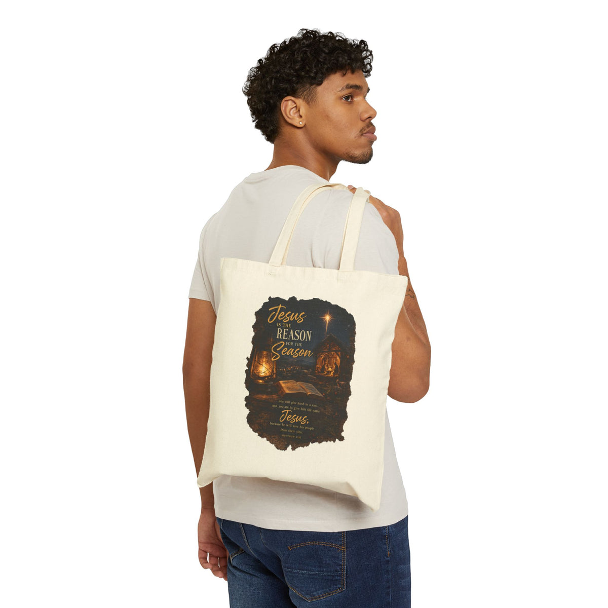 Tote Bag — "Jesus: Reason for the Season" Christmas Nativity Canvas Tote