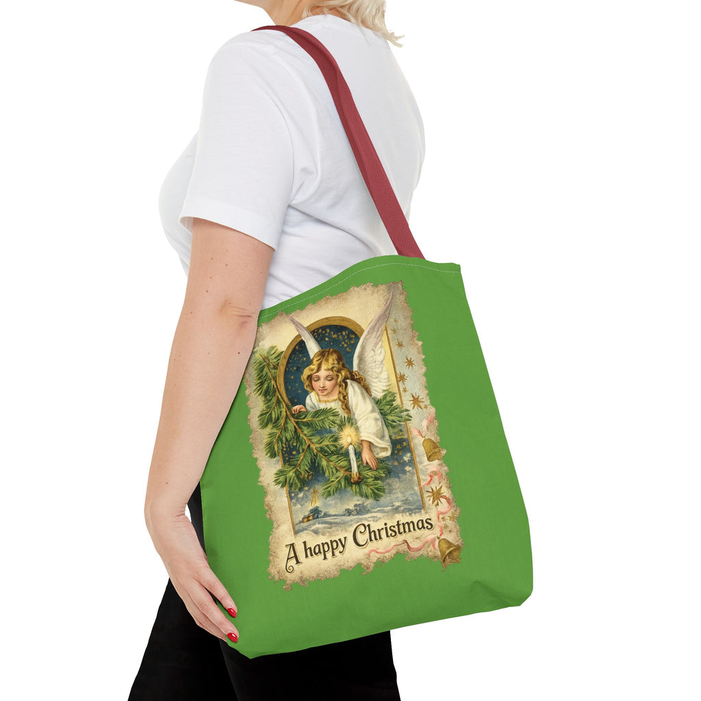Vintage Angel Christmas Tote Bag — "A Happy Christmas" Holiday Shopper