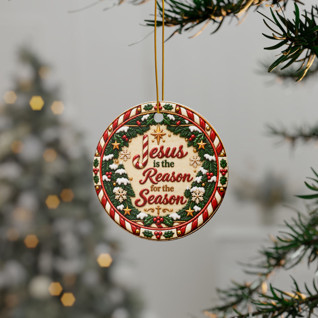 Jesus Is the Reason Candy Cane Ceramic Christmas Ornament | Christian Holiday Décor | Sets of 1, 3, 5 or 10
