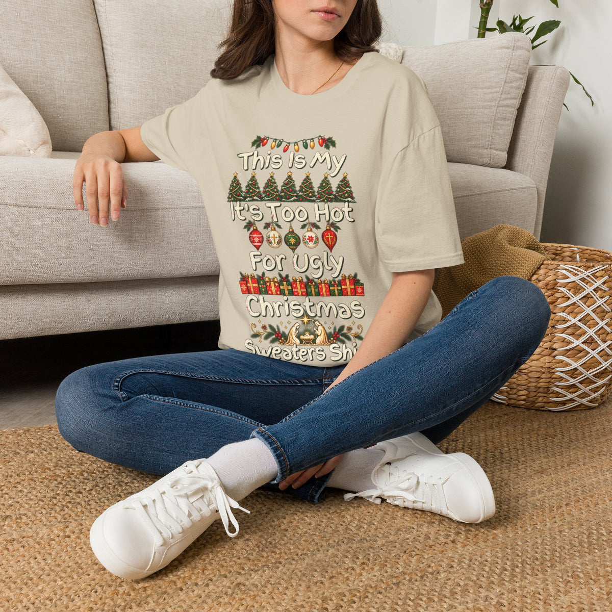 This Is My It's Too Hot For Ugly Christmas Sweater Shirt T-Shirt | Christmas holiday tee