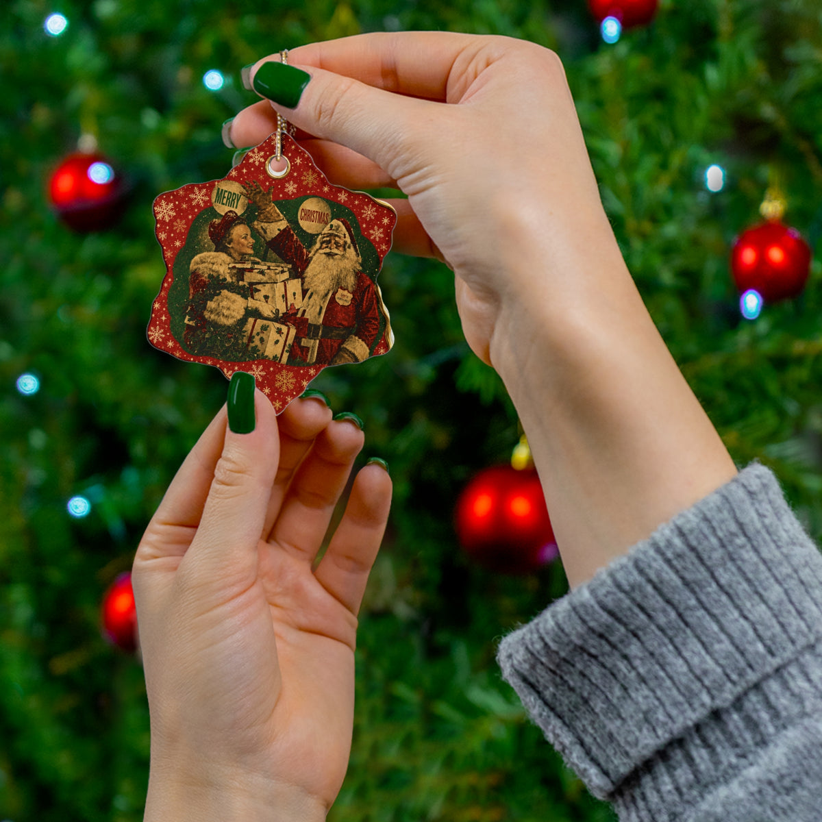 Vintage Santa Claus Christmas Ornament | Ceramic Snowflake Ornament