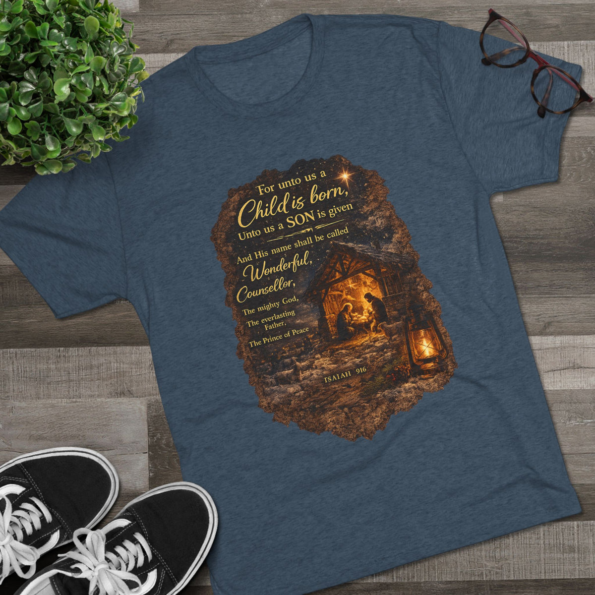 Child Is Born Nativity Scene T-Shirt | Christmas Bible Verse