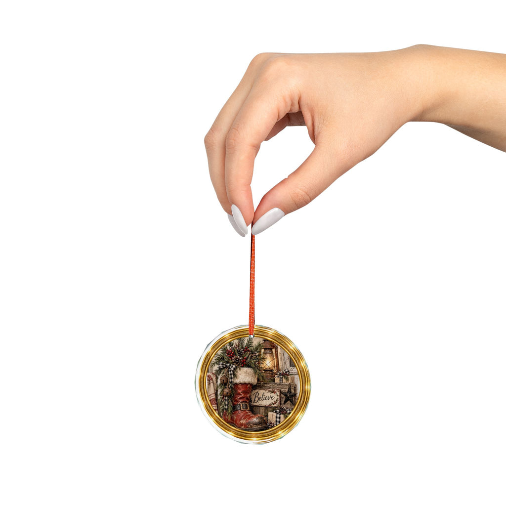 Glass Ornament | Rustic Santa Boot and Decor Christmas Decoration