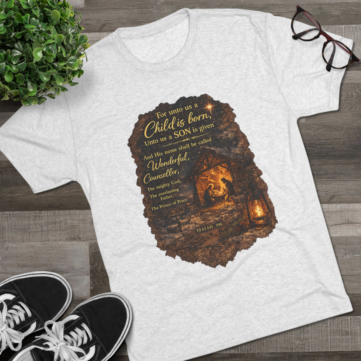 Child Is Born Nativity Scene T-Shirt | Christmas Bible Verse