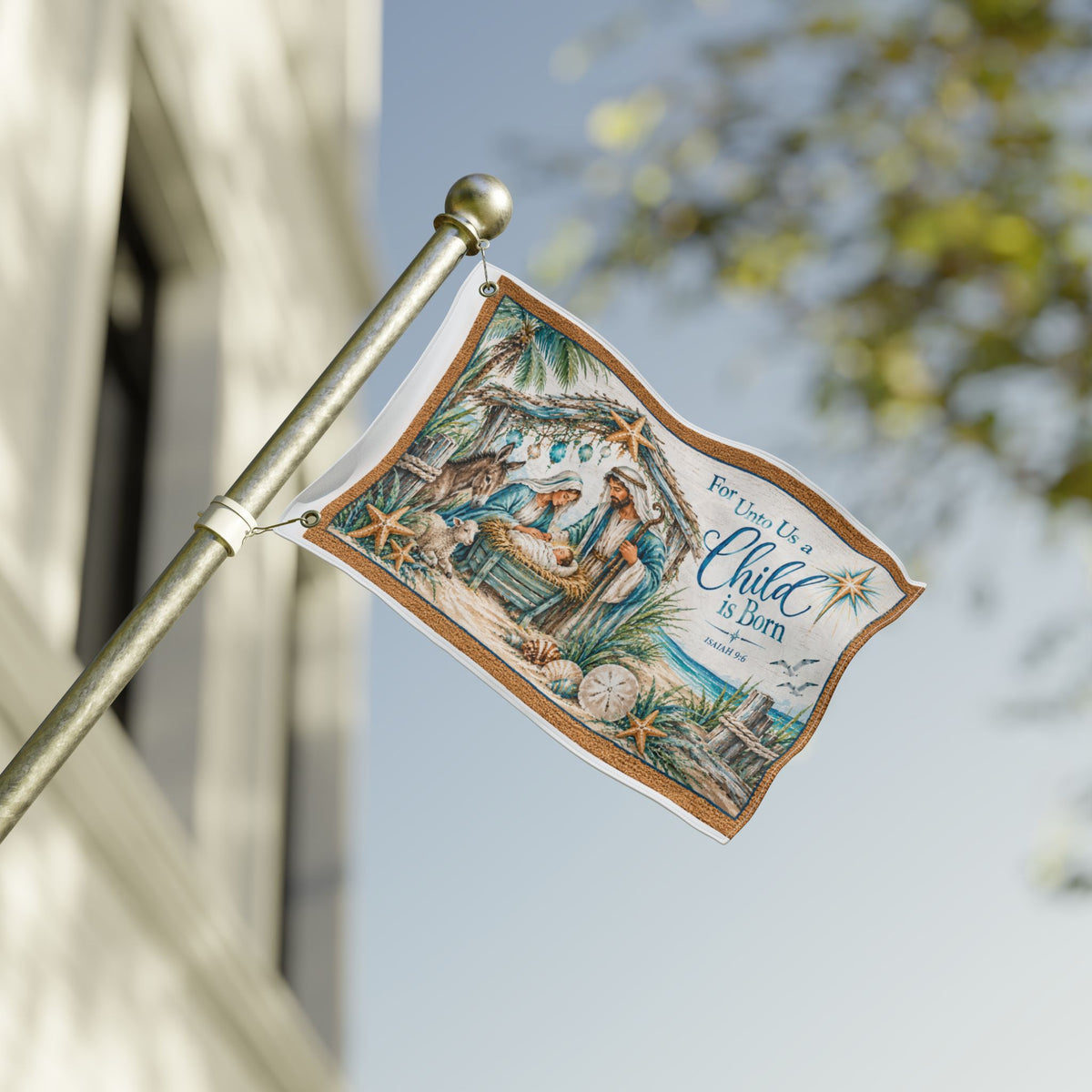 Beachy Unto us a Child is Born  Nativity Double Sided Flag