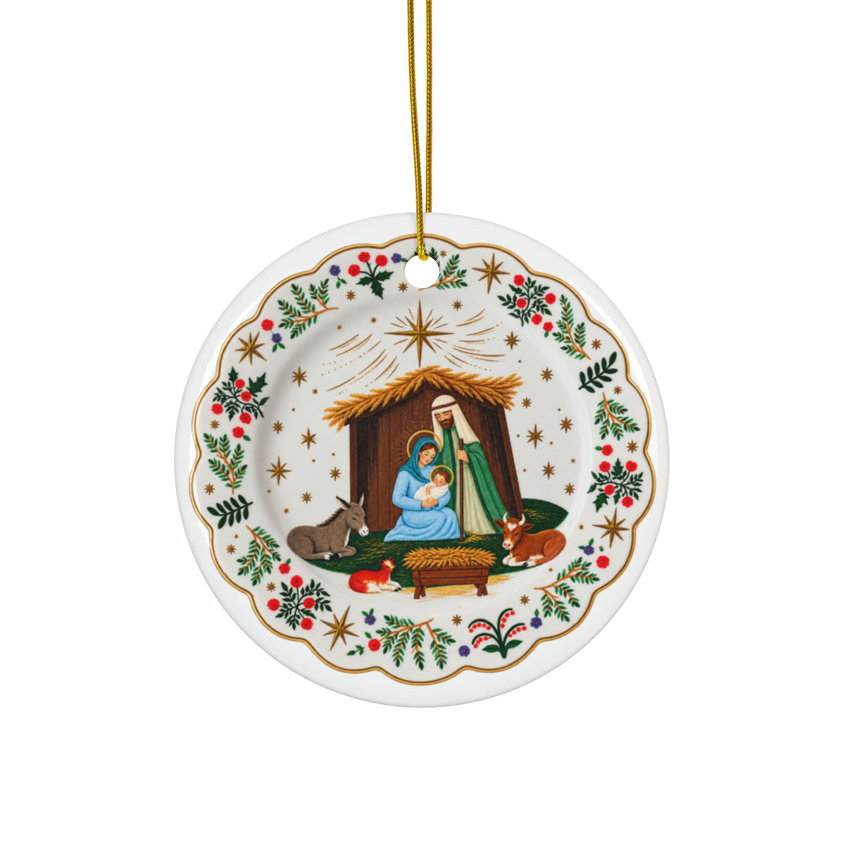 Colorful Nativity Ceramic Christmas Ornaments, 2-Side Print, (1pc, 3pcs, 5pcs, 10pcs)