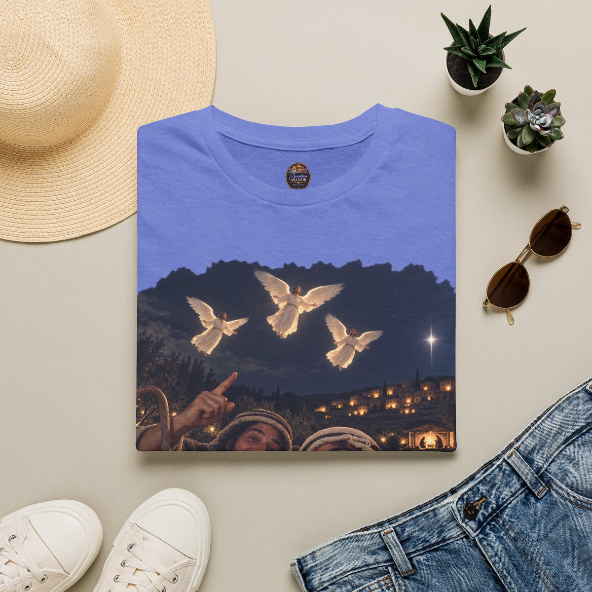 Shepherds Outstanding in the Field Christian Humor Unisex Softstyle Christmas T-Shirt