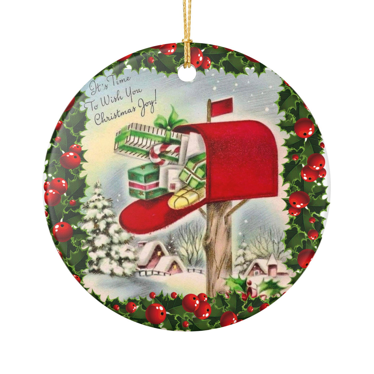 Vintage 1930s Christmas Mailboxes Ceramic Decoration Ornament, (1pc)