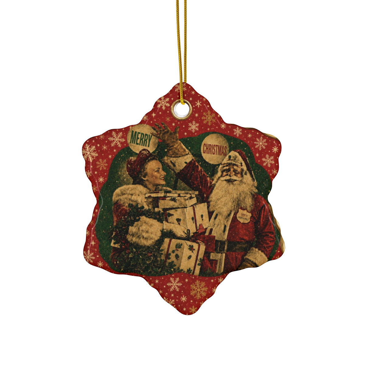 Vintage 1941 Newsprint Christmas Ceramic Ornaments, 2-Side Print, (1pc, 3pcs, 5pcs, 10pcs)