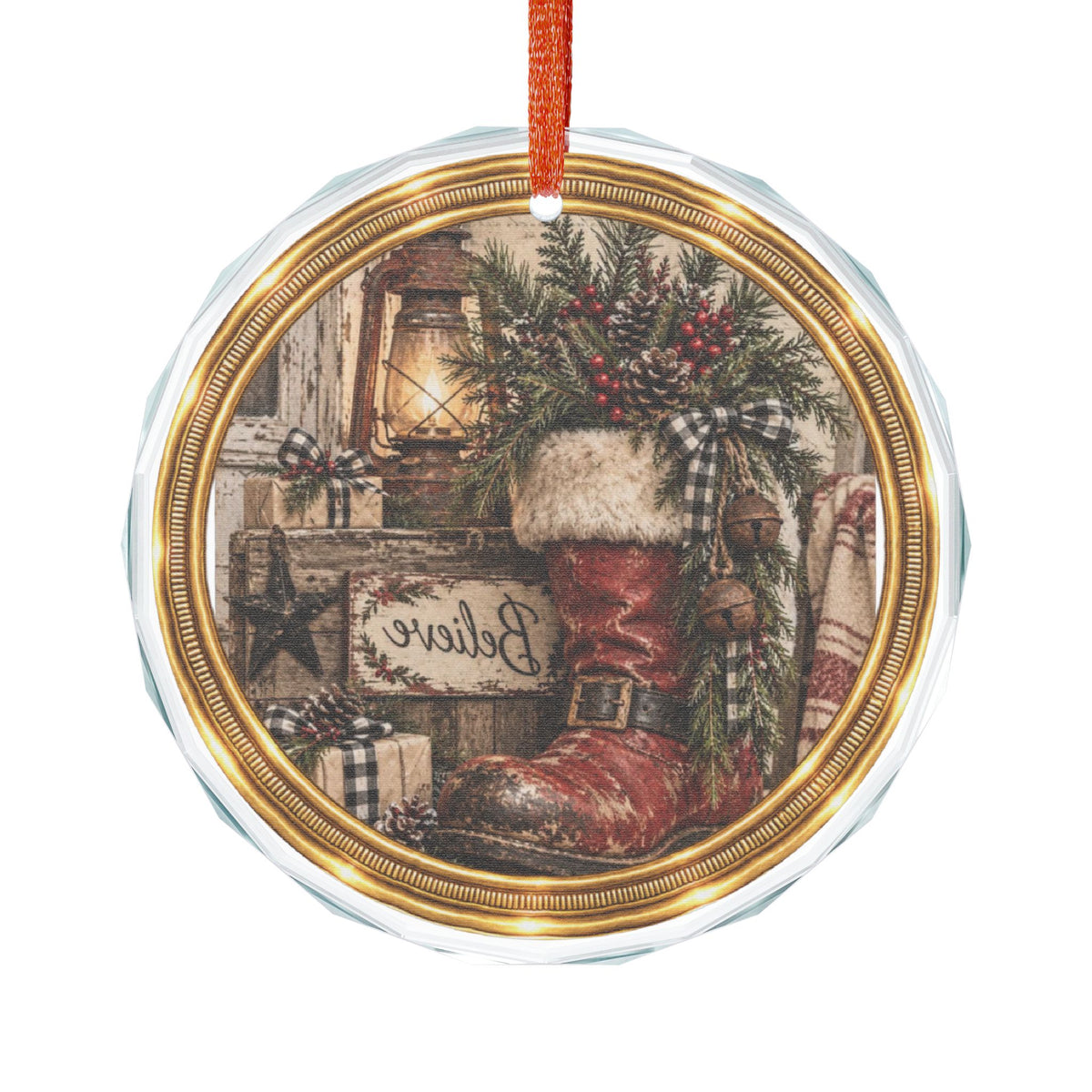 Glass Ornament | Rustic Santa Boot and Decor Christmas Decoration