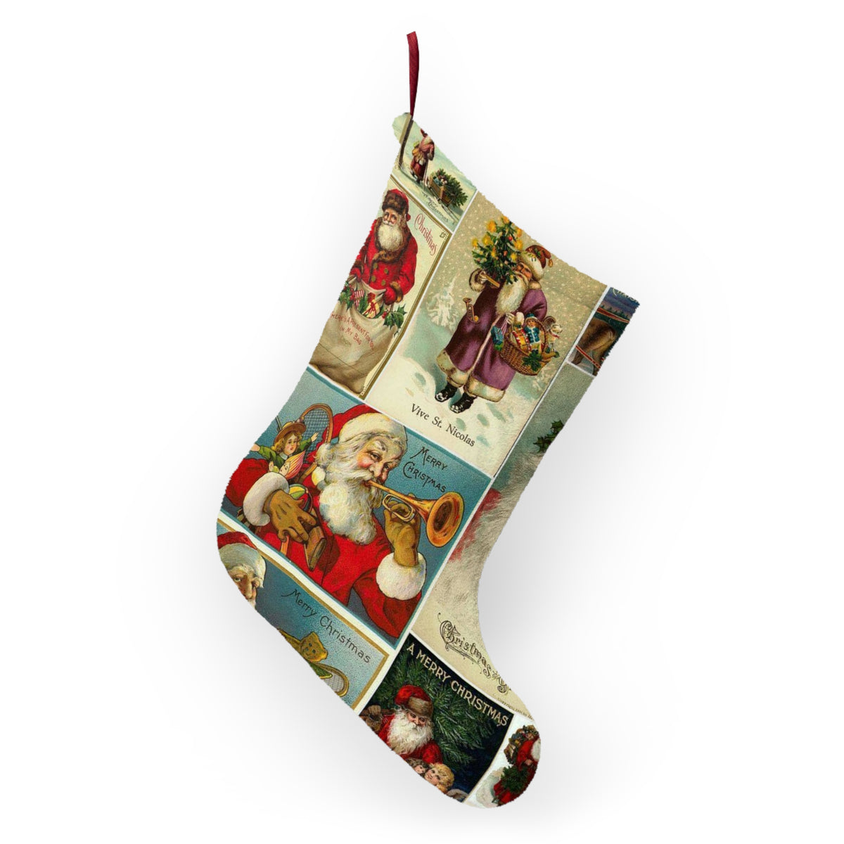 Vintage Santa Collage Christmas Stocking | Retro Holiday Santa Images