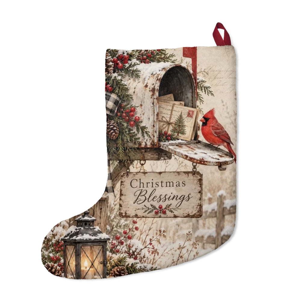 Cardinal on Mailbox Christmas Stocking | Christmas Blessings Holiday Stocking