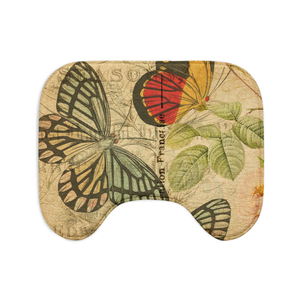 Vintage French Postcard Butterfly Bath Mat 3-Piece Set