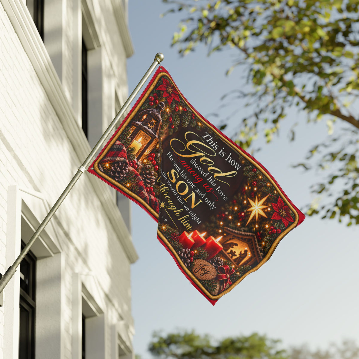 Christmas Nativity Scripture Flag Double Sided | John 3:16 Holiday Outdoor Flag