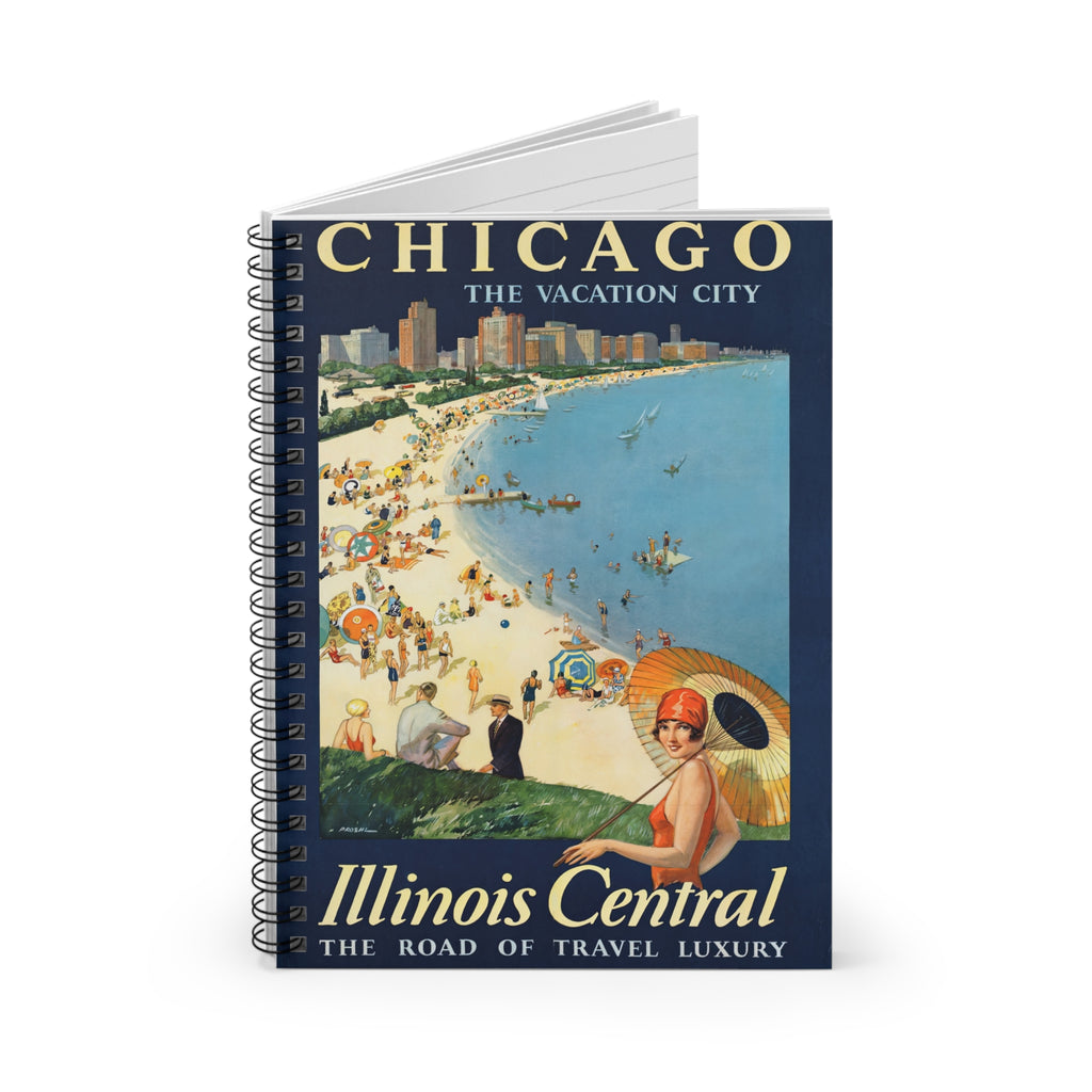 Vintage Chicago Travel Poster Spiral Notebook - Ruled Line