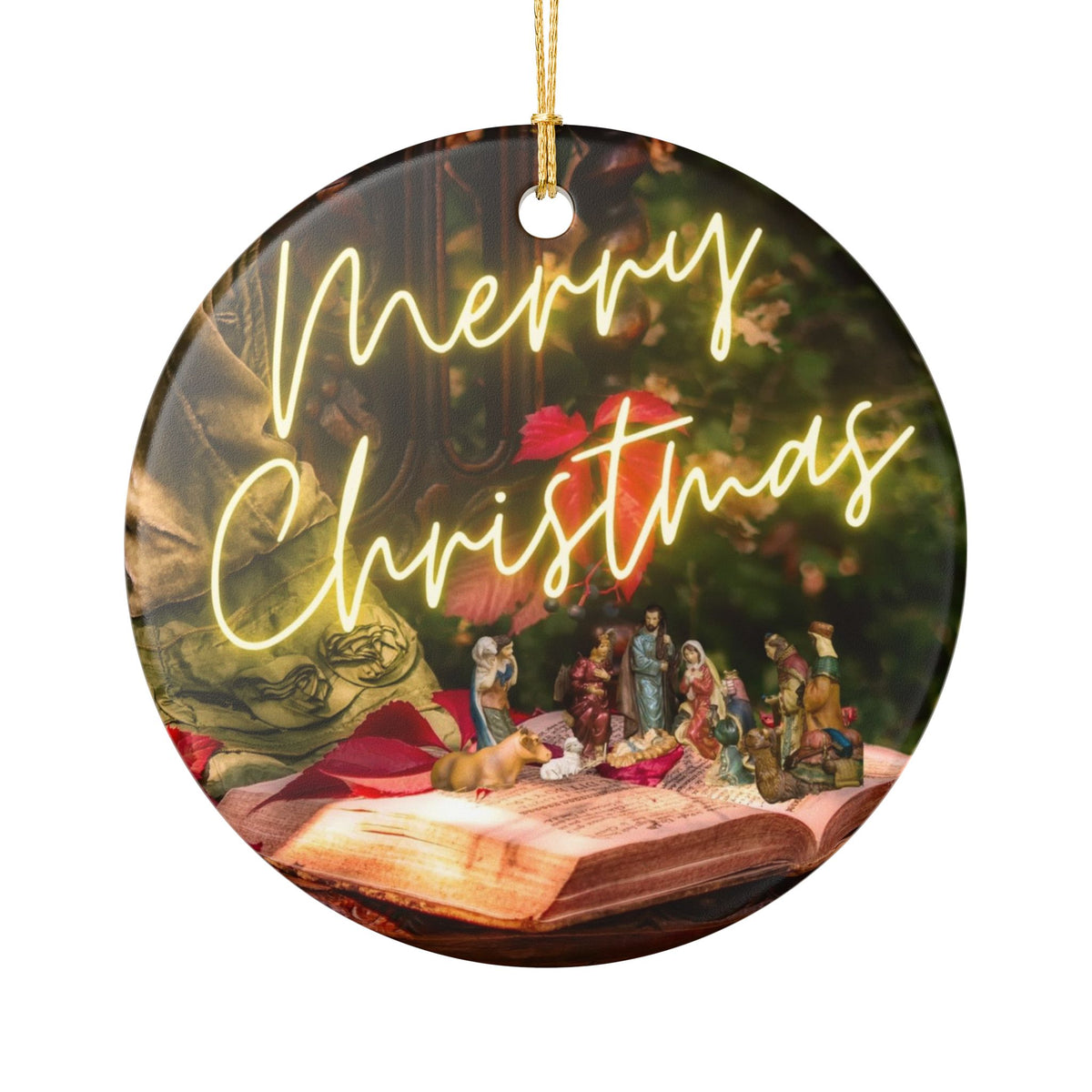 Merry Christmas Nativity Ceramic Decoration Ornament, (1pc)