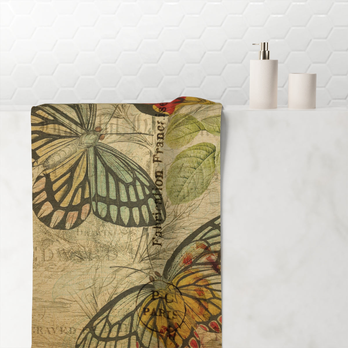 Vintage French Postcard Butterfly Mink-Cotton Towel