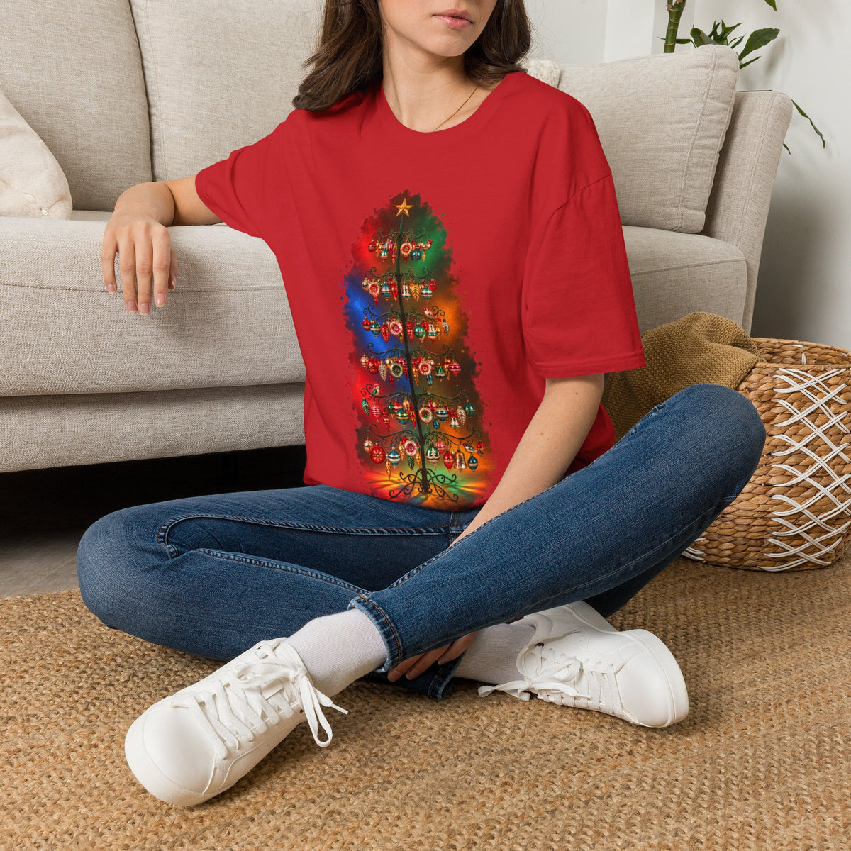 Colorful Holiday Tree T-Shirt | Christmas Lights Ornament Design