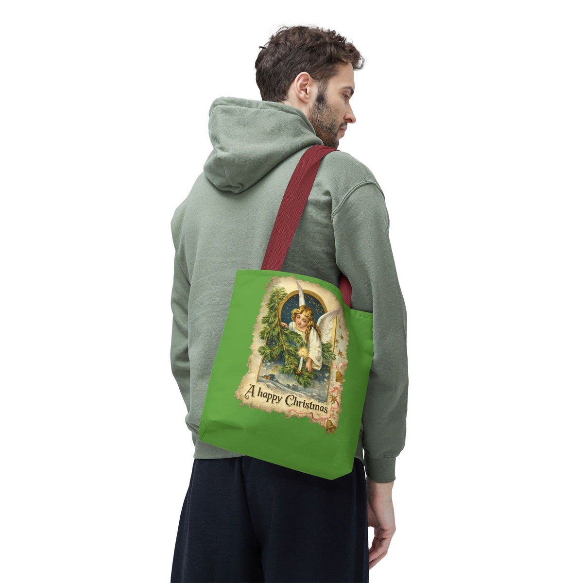 Vintage Angel Christmas Tote Bag — "A Happy Christmas" Holiday Shopper