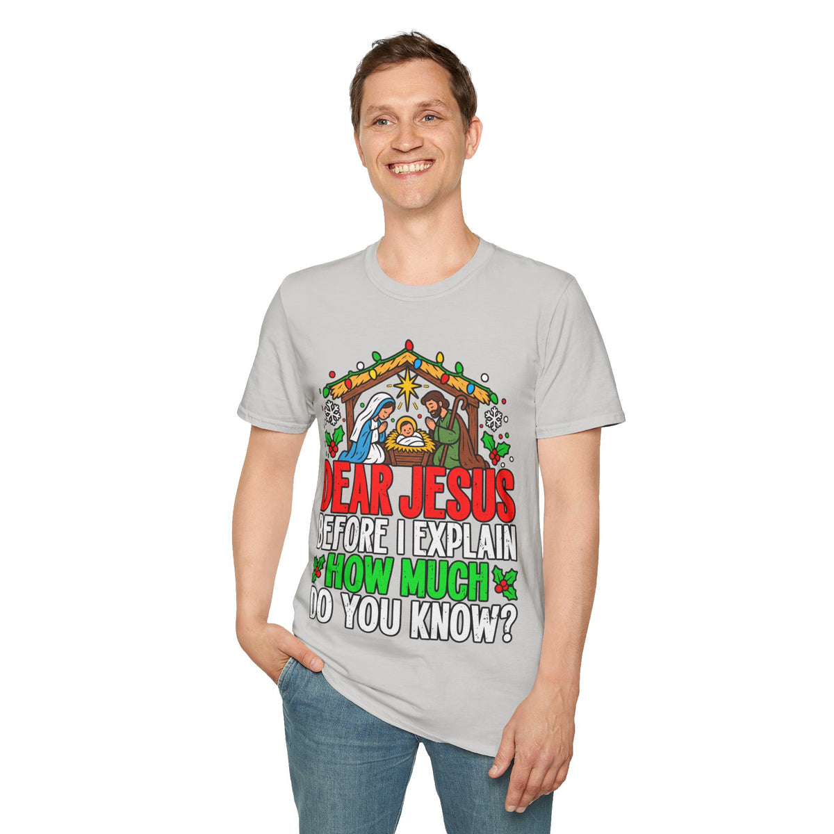 Dear Jesus Nativity Illustration T-Shirt | Humorous Religious Christmas Tee