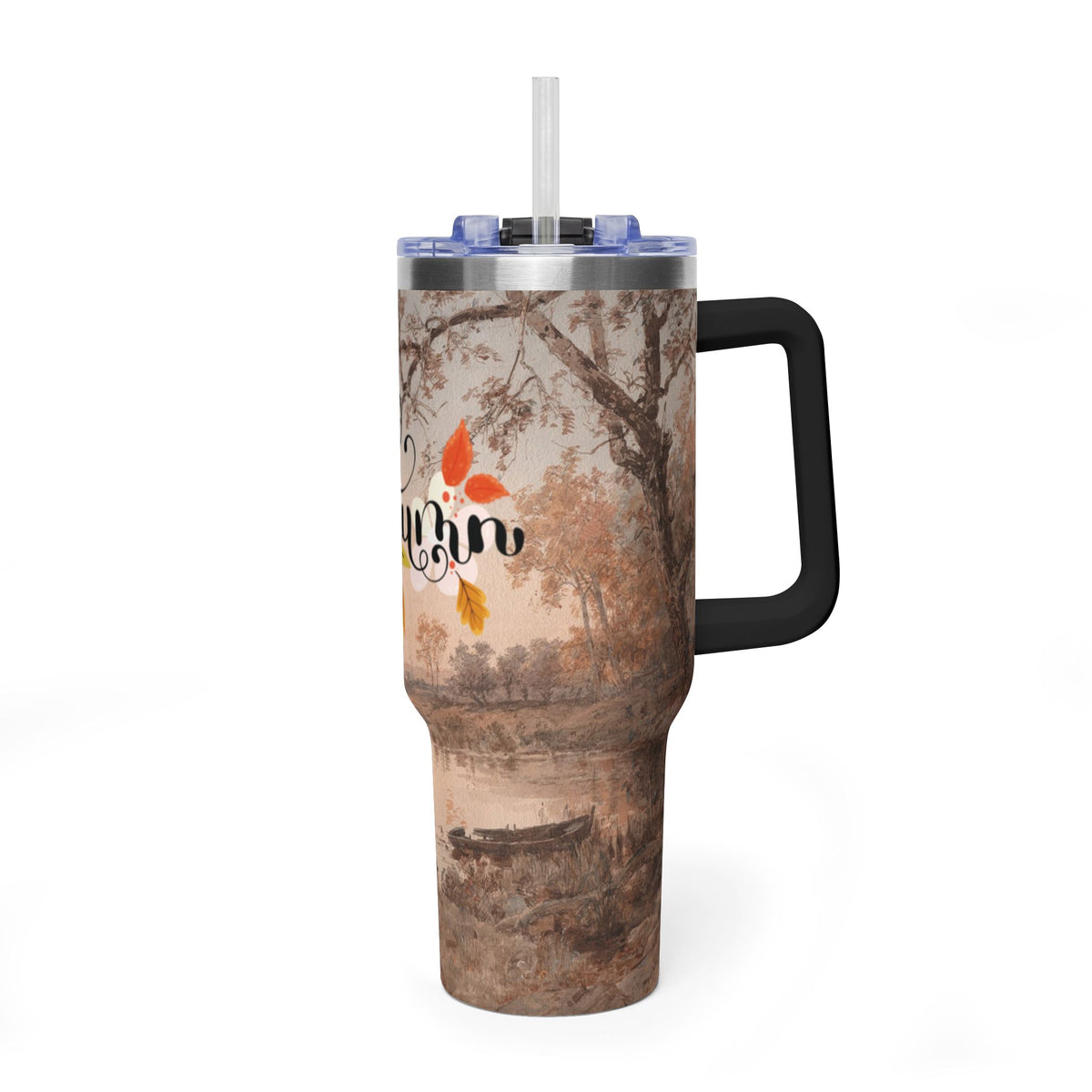40oz Stainless Tumbler — "Hello Autumn" Fall Leaves Thermal Travel Mug